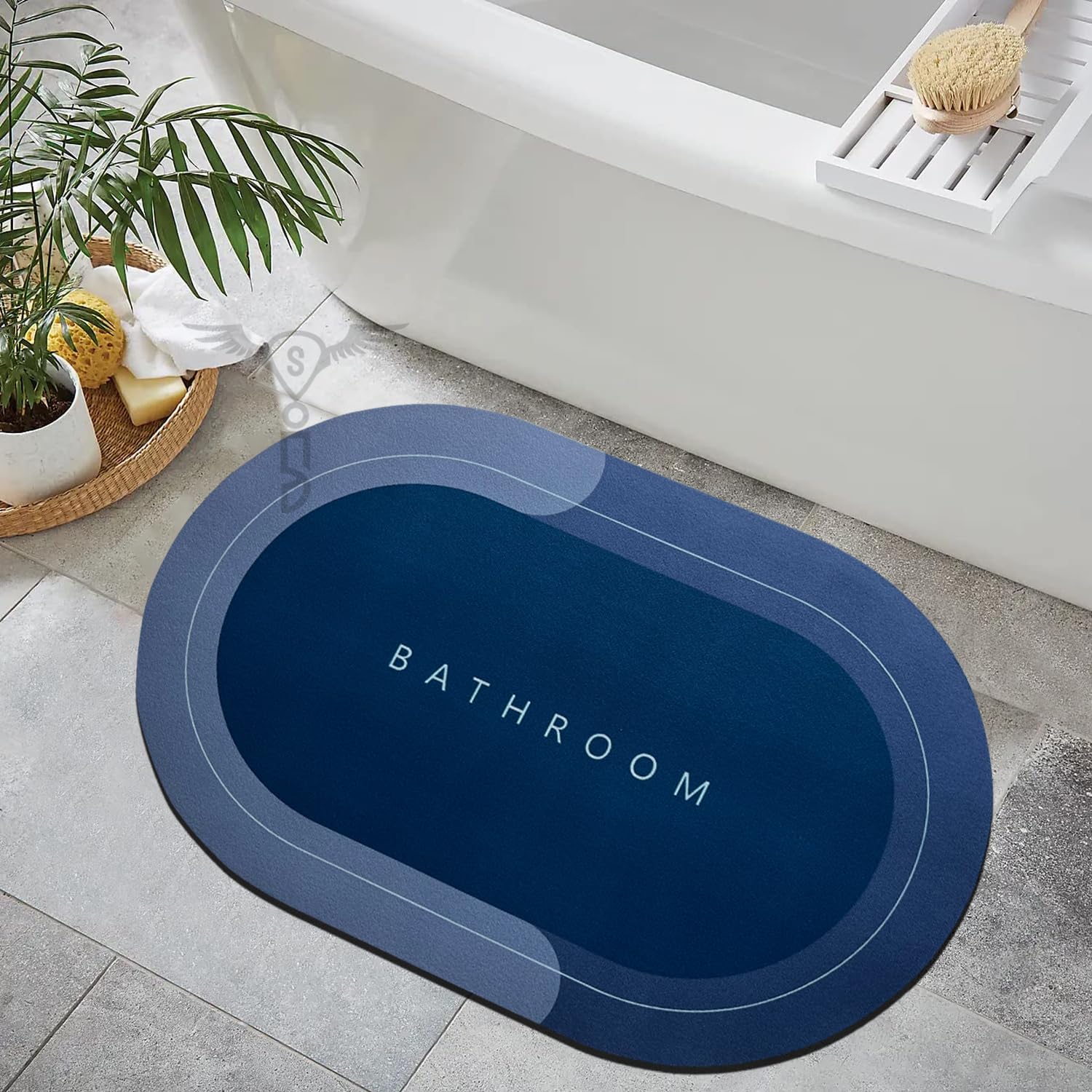 Sittella Rubber 3 Pieces (3.5Mm) Anti-Skid Water Soaking Bathroom Print Door Mat, Water Absorbent Mat (40X60Cm) Blue, Oval
